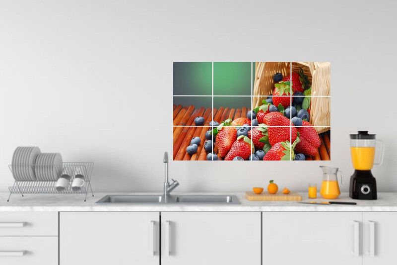 Decal Krishna 80 cm Meet cute strawberry and berrys in basket kitchen sticker for multicolor water proof,3d, covering area [80x50cm] Self Adhesive Sticker  (Pack of 1)