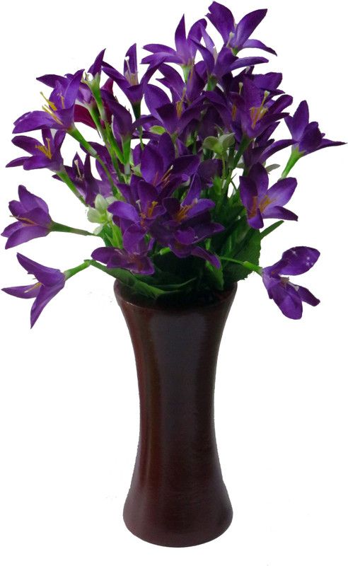 Emani  Artificial Flower Pot with Lilies Flower | Artificial Flower with Wooden Vase| Purple Lily Artificial Flower with Pot  (14 inch, Pack of 1, Flower with Basket)