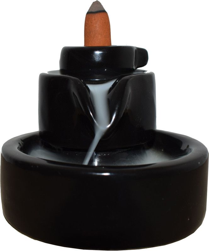 Puja N Pujari Shiva Lingam Backflow Cone Incense Holder Decorative Showpiece for Home Decor (Ceramic, Black) Decorative Showpiece - 13 cm  (Clay, Black)