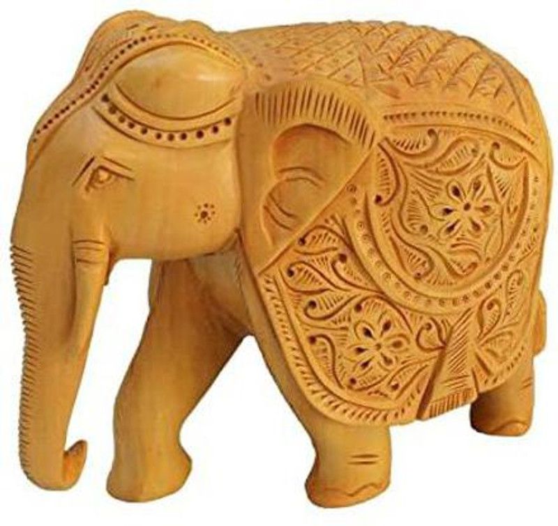 Pinkcity Gems & Handicraft Wooden Hand Carved Up Trunk Elephant Decorative Showpiece - 12 cm  (Wood, Brown)