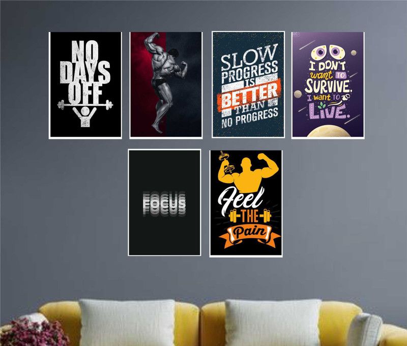 Mini Cards And Decor Items - GYM Motivational Wall Poster for Room and Gym Set of 6 PCS (13 x 19 In, Rolled) Glossy Gumming Photographic Paper  (19 inch X 13 inch)