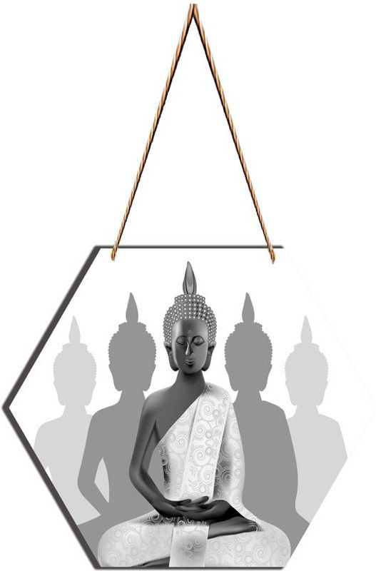 Shalu Buddha Statue MDF Plaque for Home & Wall Decoration  (21 cm X 21 cm, Black)