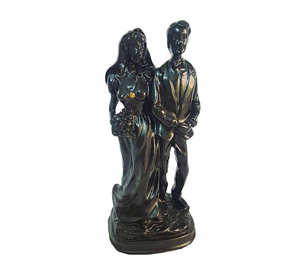 Newly Married Couple Black Showpiece with Colored Stone