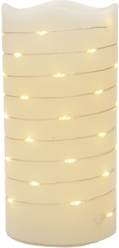 Store2508 Real Wax Body Battery Operated LED Pillar Candle with Wrapped Around String Light Warm White, D Ø 7.5cm x H 15cm. Candle  (Multicolor, Pack of 1)
