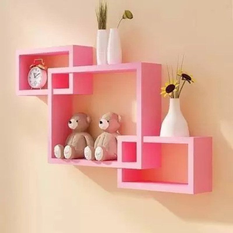 Craftylook Wooden Wall Decor Attach Shelves(Number of Shelf-3-Full Pink)  (16 inch X 12 inch, Pink)