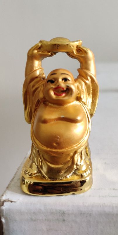 Yogesh LAUGHIN BUDDHA Decorative Showpiece - 8 cm  (Polyresin, Gold)