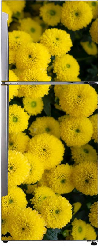 Advait Designs 60 cm Advait Designs decorative abstract beautiful yellow flowers with dark background extra lardge fridge sticker for fridge decor (pvc vinyl multicolor) Self Adhesive Sticker  (Pack of 1)