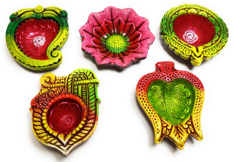 Guruji Mart Terracotta (Pack of 5) Table Diya Set  (Height: 1.5 inch)