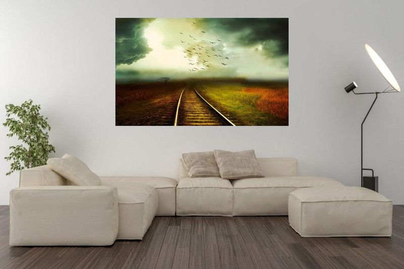 Decal Krishna 80 cm Most wonderfull nature train line morning wall poster beautifull nature wallpaper living room picture room window sticker Size [80x50 cm ] Self Adhesive Sticker  (Pack of 1)