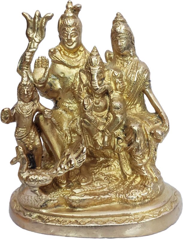BENOJ SAM_FGM5 Golden Brass Shiva Parvati and Ganesha Murti Shiv Family Parivar Idol Statue for Home Decor Mandir Temple Gift Showpiece | Decorative Showpiece Decorative Showpiece - 14.5 cm  (Brass, Gold)