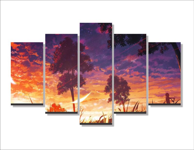DecorStudio decorative tree with sun set 5 Pieces Canvas Wall Painting For Home Canvas 30 inch x 24 inch Painting  (With Frame, Pack of 5)