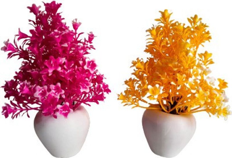 PR CREATION Bonsai Wild Artificial Plant with Pot  (18 cm, Yellow, Pink, White)