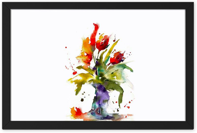 Ritwika's Nature Flowers with Pot Abstarct Modern Art Flower Framed Painting Digital Reprint 9.5 inch x 13.5 inch Painting  (With Frame)