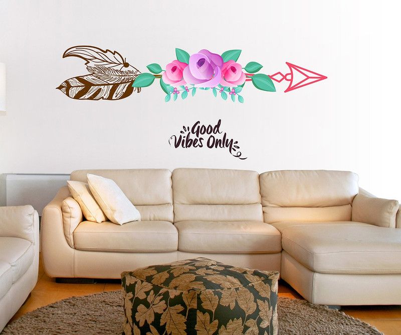 Wollfill 45 cm Good Vibes Only Beautiful Decorative wallsticker Self Adhesive Sticker  (Pack of 1)