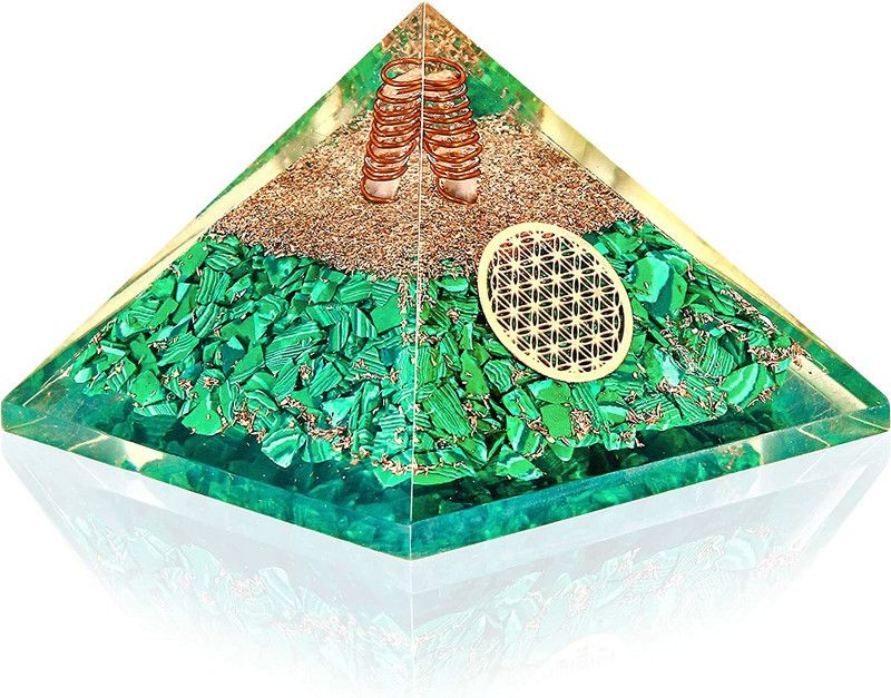 hanifa crystals Raw Clear Quartz Crystal Point Flower of Life Malachite Crystal Orgone Pyramid Decorative Showpiece - 2.52 cm  (Crystal, Multicolor)