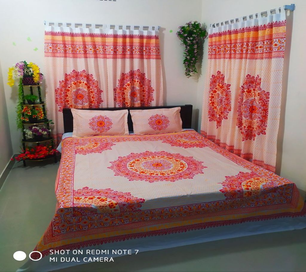 King Size Cotton Multi colors Block Printed Bed Sheet with Matching 2 Pillow Covers-30