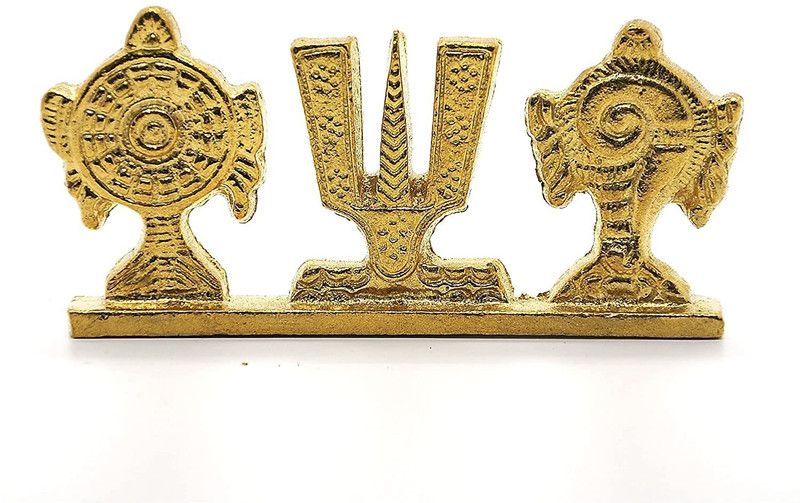 MITTRA Brass Tirupati Balaji Shanku Chakra Namam Plate Decorative Showpiece - 4 cm  (Brass, Gold)
