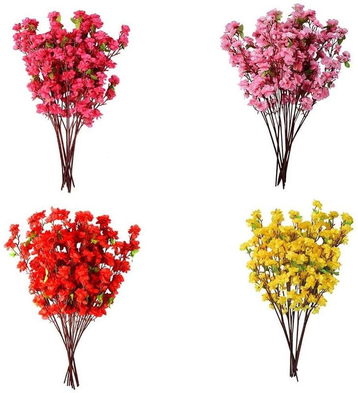 VEMONIO Blossam 4 Multicolor Pear Blossom Artificial Flower  (16 inch, Pack of 4, Flower Bunch)