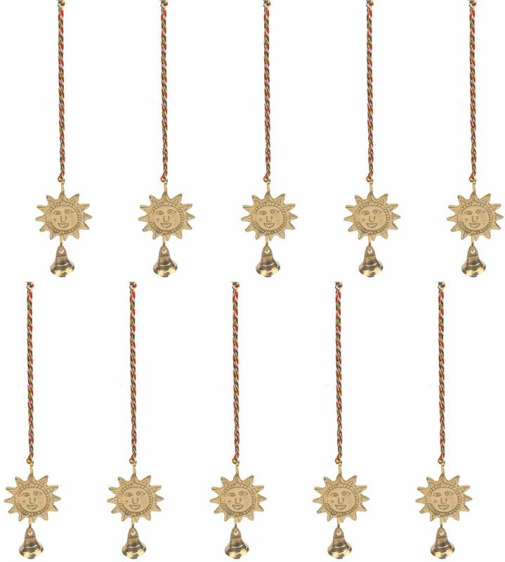 iCraft Handmade Sun Design Metal Wall Hanging ? Handicraft Decoration Wall/Door Hanging Decoration with Bell (Pack of 10) Pack of 10  (Golden)