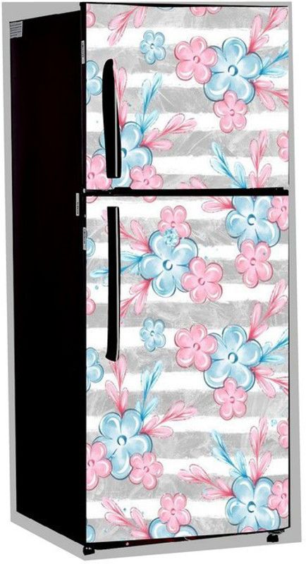 Advait Designs 60 cm Advait Designs abstract sky blue pink flowers with white line background decorative wallpaper poster extra large fridge sticker (pvc vinyl covering area 61cm X 160cm ) Self Adhesive Sticker  (Pack of 1)