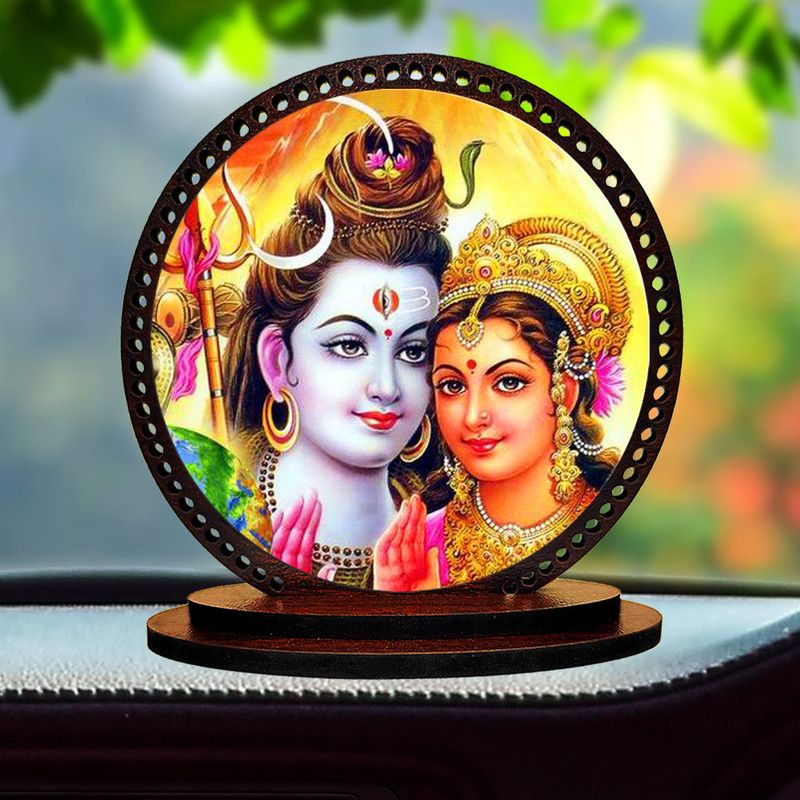 GiftzLane Lord Parvati Dashboard idol for Car and Home Decorative Showpiece - 3 cm  (Wood, Multicolor)