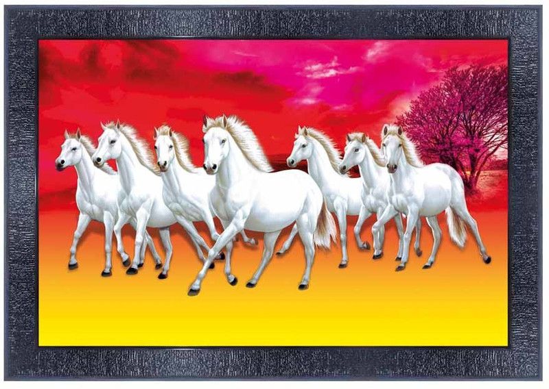 pnf Vastu Seven (7) Horse Frames Wood Photo Frames with Acrylic Sheet (Glass)3955- Digital Reprint 10 inch x 14 inch Painting  (With Frame)