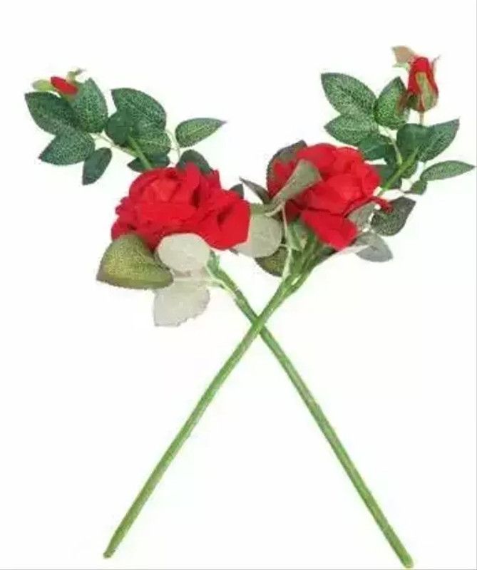 Daissy Raise Red Rose Artificial Flower  (12 inch, Pack of 2, Flower Bunch)