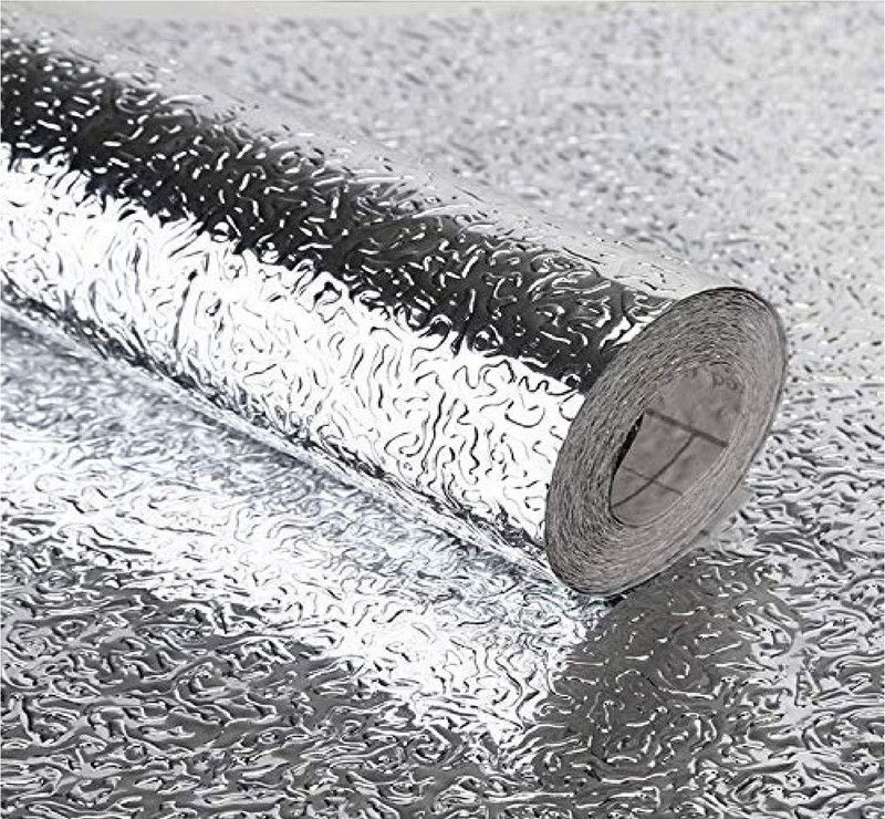 EBOFAB 200 cm Kitchen Oil-Proof Waterproof Wallpaper Wall Silver Sticker(60 X200cm) Self Adhesive Sticker  (Pack of 1)