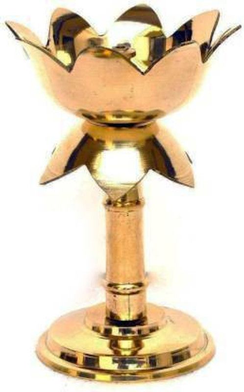Rolimoli Set of 1 Pure Brass Diya for Puja Temple Decoration Lotus Shape Diya Stand Brass Table Diya  (Height: 3.14 inch)