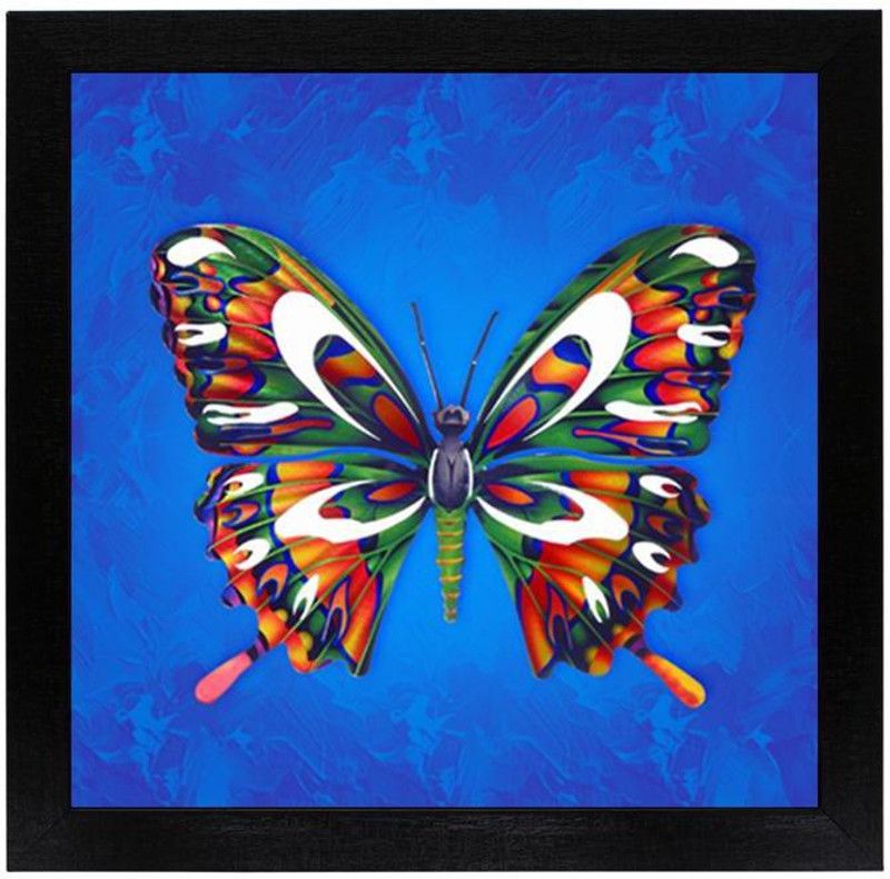 Masstone Colorful Butterfly Framed Digital Reprint 12 inch x 12 inch Painting  (With Frame)
