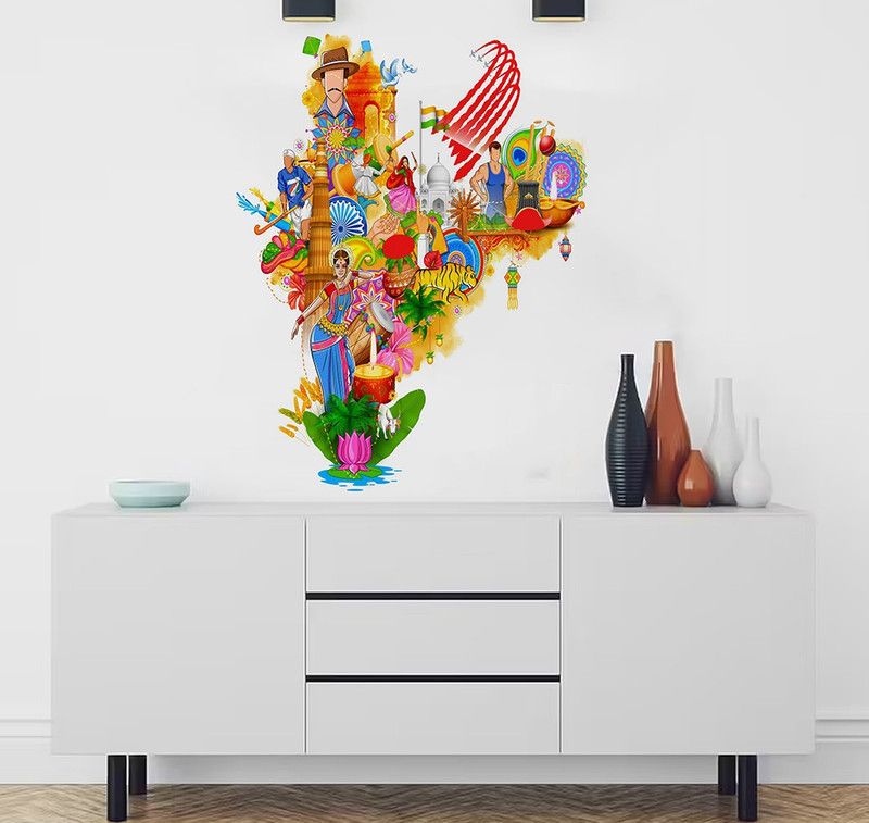 AS Interior 61 cm Indian Map Wall Sticker Self Adhesive Sticker  (Pack of 1)