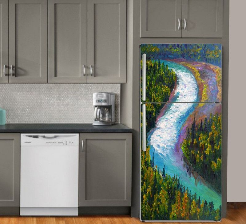 Psychedelic Collection 60 cm Painting Design Fridge Cover Fridge wrap Decorative Sticker Medium Self Adhesive Sticker  (Pack of 1)