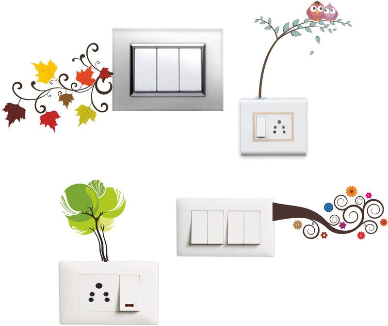 Shree Decor 8 cm Multicolor Decorative Switch Board Switch Panel Stickers for Decoration Self Adhesive Sticker  (Pack of 4)