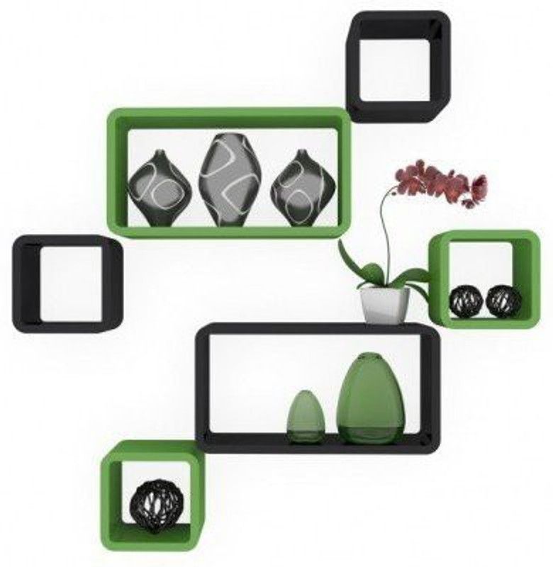 Extreme wood Wooden Decorative Cube Floating, Shelves Wall Shelf, Wall Rack for home MDF (Medium Density Fiber) Wall Shelf  (Number of Shelves - 6, Green, Black)