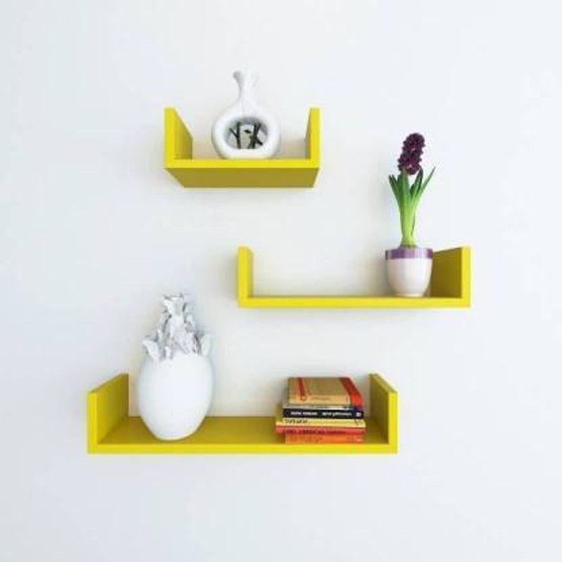 Wooden Wall Shelf  (Number of Shelves - 3, Yellow)