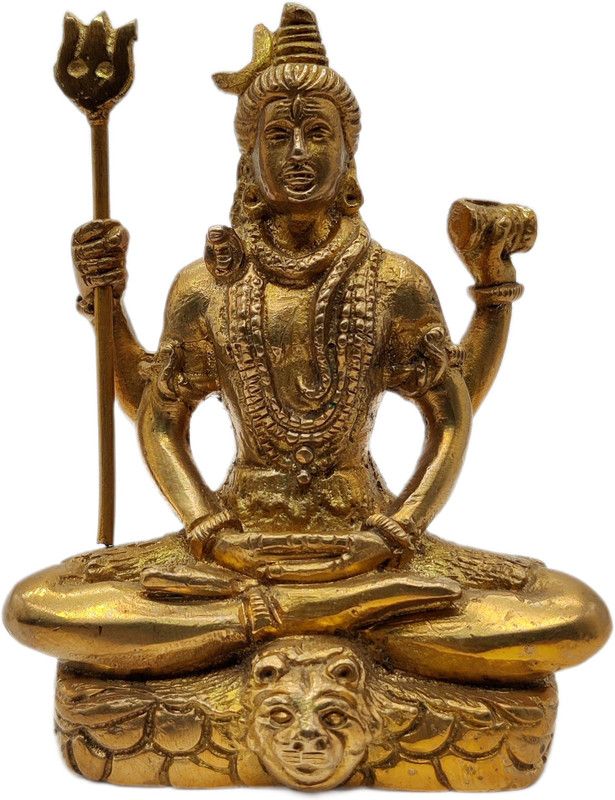 G LOOKS Brass Lord Shiva Statue/ Brass Bhole Nath Idol 3 inch for home Decorative Showpiece - 7.62 cm  (Brass, Gold)