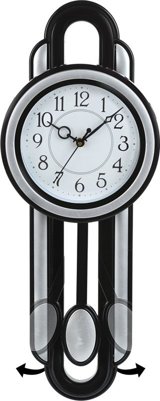 Att'z Analog 52 cm X 20 cm Wall Clock  (Silver, With Glass, Standard)