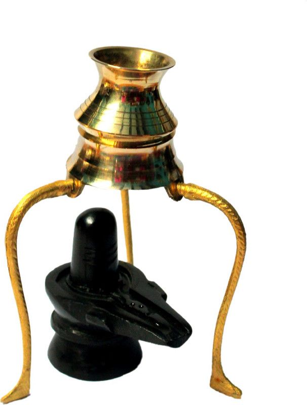 Bansiwal Brass Tripai Lota with Black Marble Stone Shivling Lord Shiva Idol with Brass Lota Shivlingam Abhishek Patra Decorative Showpiece - 13 cm Decorative Showpiece - 5 cm  (Brass, Marble, Black)