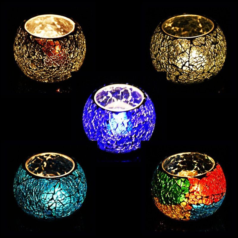 iHandikart Glass 5 - Cup Tealight Holder  (Multicolor, Pack of 5)