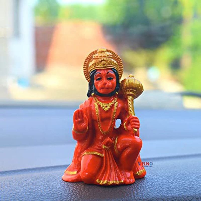 mark india Blessing Bhagwan Hanuman Ji Idol for car Dashboard Home Decor ( Hanuman Idol) Decorative Showpiece - 8 cm  (Polyresin, Orange)