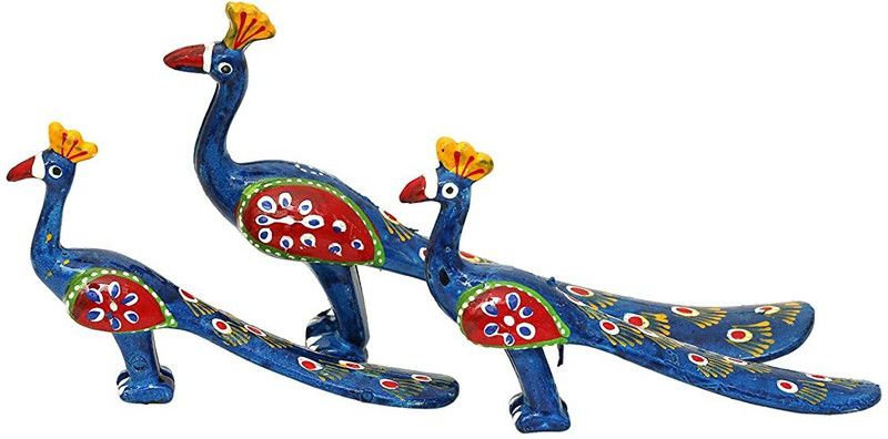 KSB International blue peacock set Decorative Showpiece - 9 cm  (Paper Mache, Plastic, Blue)