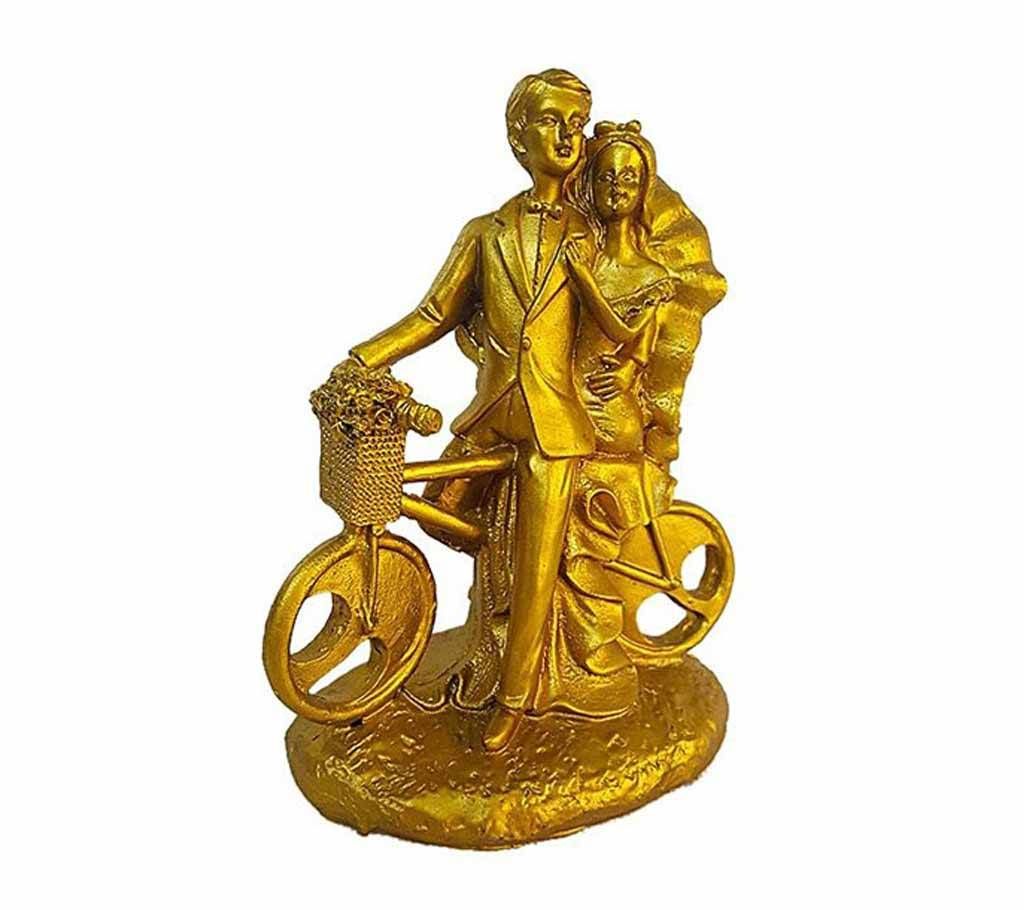 Newly Married Couple on Bicycle Golden Showpiece gift