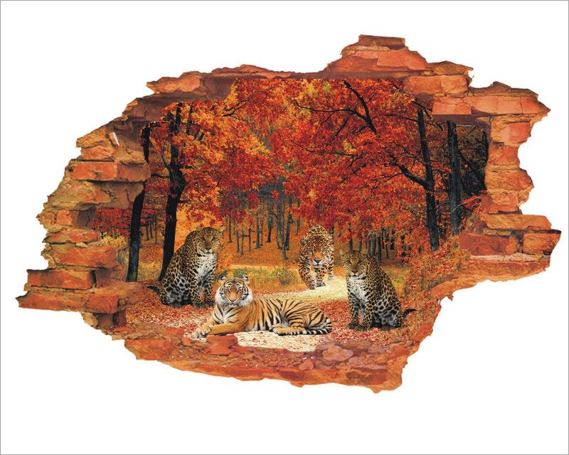 Jump up 59 cm World of lions in the wall hole, Wall sticker Self Adhesive Sticker  (Pack of 1)
