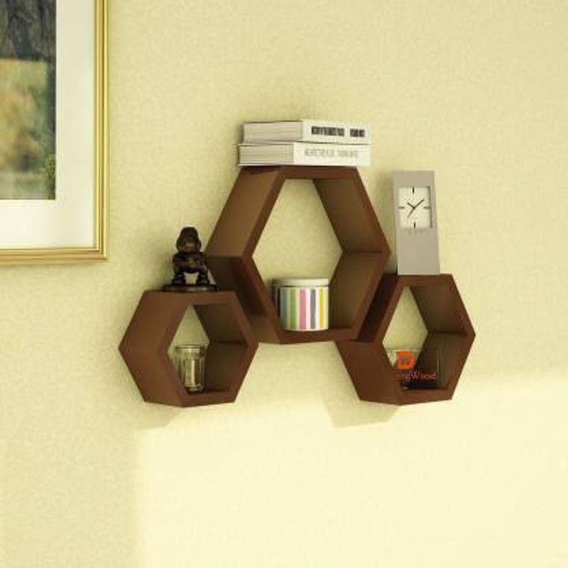 Wallshelf MDF (Medium Density Fiber) Wall Shelf  (Number of Shelves - 3, Brown)
