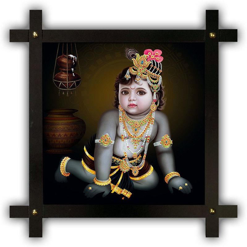 Poster N Frames Cross Wooden Frame Hand-Crafted with photo of Baby Krishna 14619-12x12-corssframe.jpg Digital Reprint 16.5 inch x 16.5 inch Painting  (With Frame)