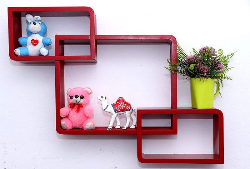 sk handicraft MDF Decorative Square Shape Corner Intersecting Wall Mount Shelves/ Home decor Red Rack. (Red) MDF (Medium Density Fiber) Wall Shelf  (Number of Shelves - 3, Red)