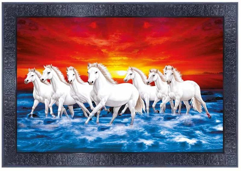 pnf Vastu Seven (7) Horse Frames Wood Photo Frames with Acrylic Sheet (Glass)15868- Digital Reprint 10 inch x 14 inch Painting  (With Frame)