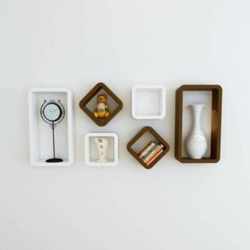 HabibaArtGallery Wall Shelf Cube Shape Shelves / Wall Hanging ,Floating Mounte Decorative Home For :- Living Room And Bedroom & Office MDF (Medium Density Fiber) Wall Shelf  (Number of Shelves - 6, Brown, White)