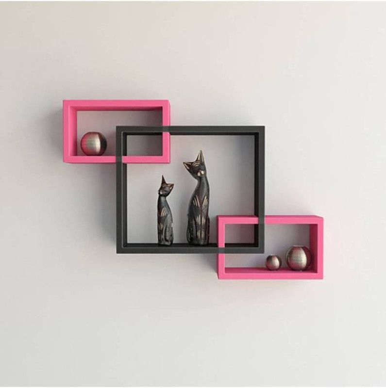 FIANAAF ENTERPRISE MDF (Medium Density Fiber) Wall Shelf  (Number of Shelves - 3, Pink, Black)