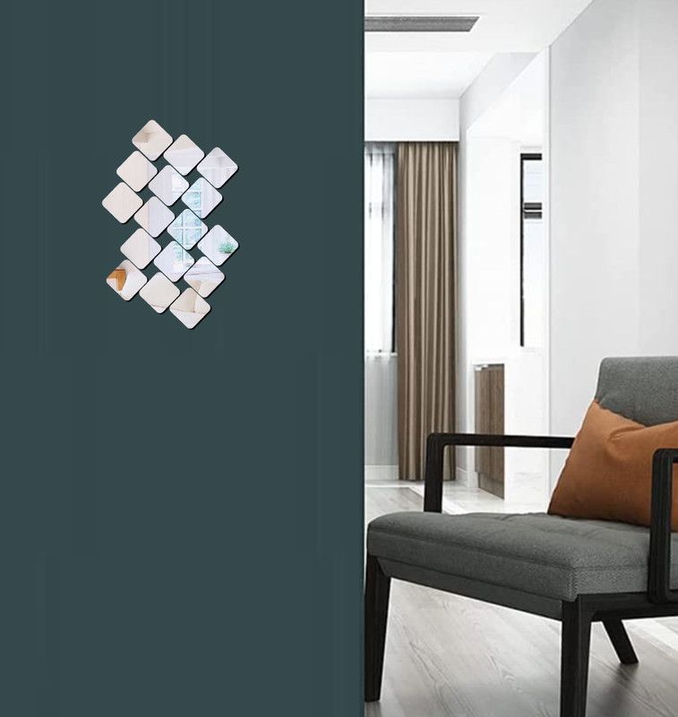 Decor studio 27.94 cm decorative square set silver acrylic sticker Self Adhesive Sticker  (Pack of 1)